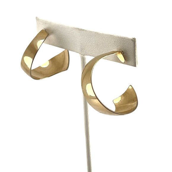 Gold-Tone Spiral Hoop Earrings With Post Back For Women Minimalist - Picture 6 of 8